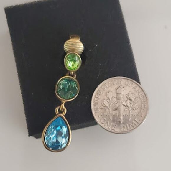VTG Givenchy Clip On Earrings Blue and Green Crystals Gold Plated 80's Signed - Picture 5 of 5